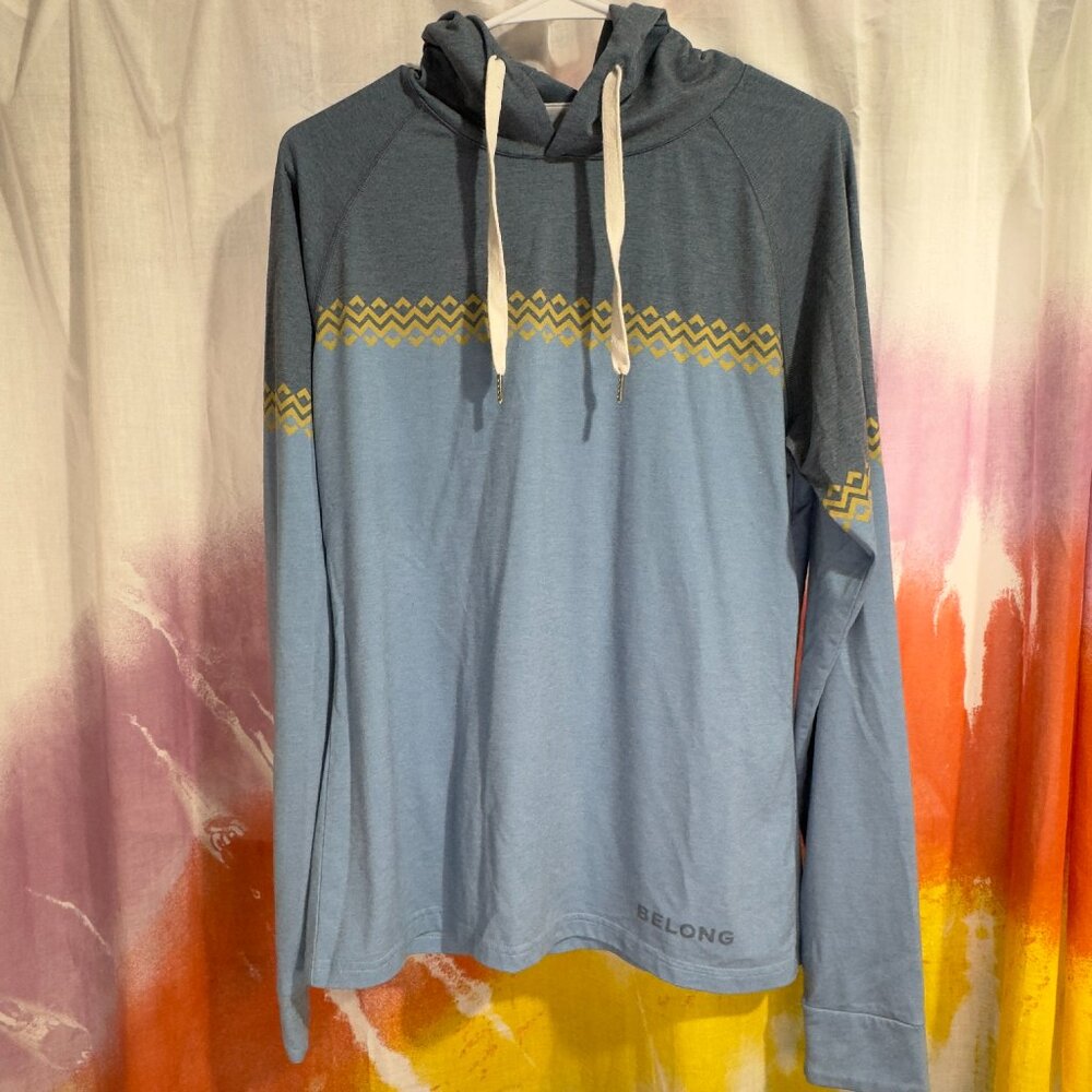 Belong Designs Women's Tek Hoodie Blue Gray Yellow Chevron Stripe Size M